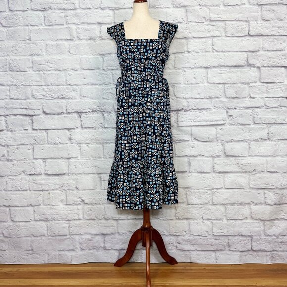 NYLAND Navy Blue Cotton Floral Midi Dress - Picture 1 of 6